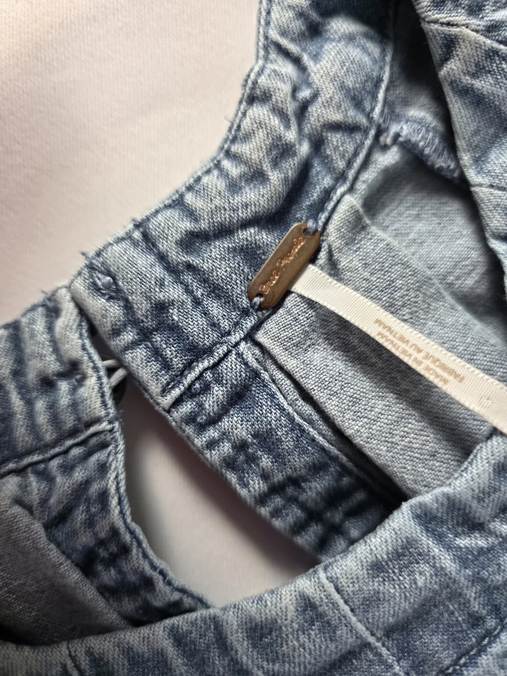 Free People Denim Tunic Dress Womens XS Blue Chambray Oversized Boho Pockets - Picture 13 of 14